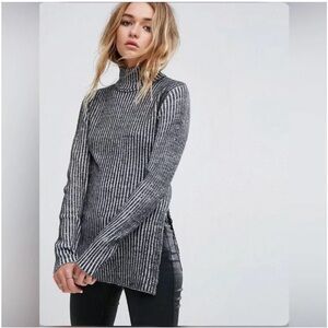 Revolve Cheap Monday Black and Gray Ribbed‎ Turtleneck Sweater, Size Medium